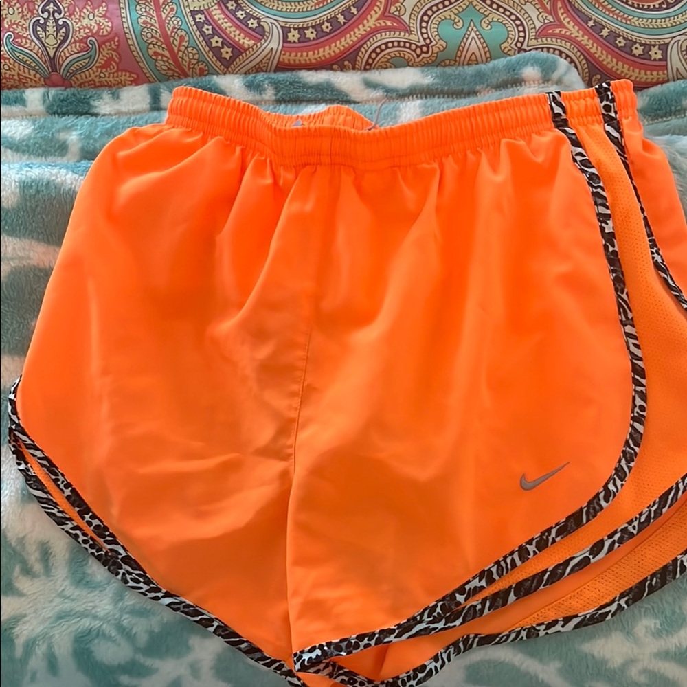Nike Orange and Black Athletic Shorts with Zebra Trim